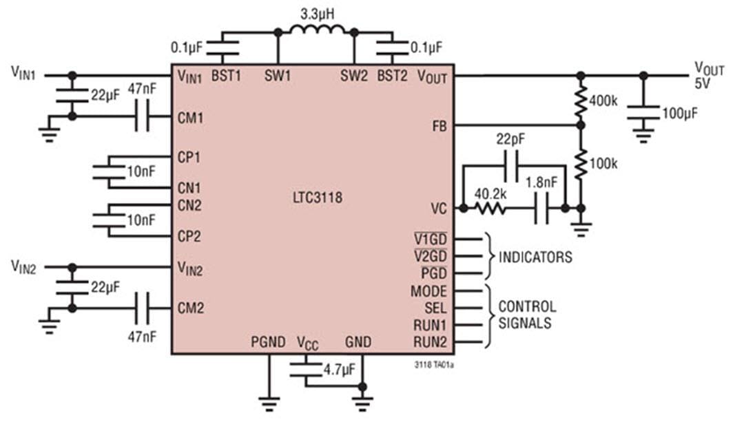 应用电路图 - Analog Devices Inc. LTC3118降压-升压直流/直流转换器