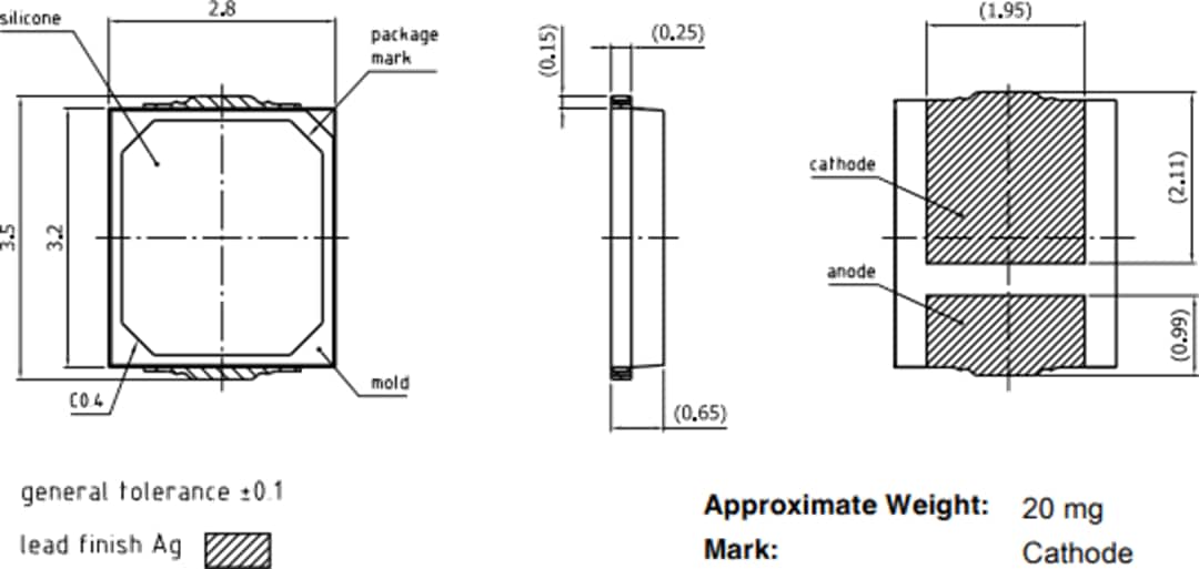 机械图纸 - ams OSRAM DURIS E 2835 LED