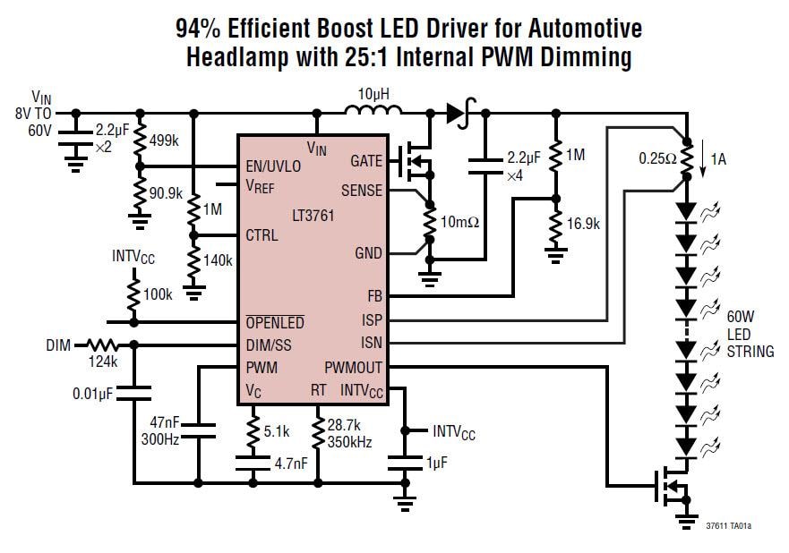 应用电路图 - Analog Devices Inc. LT3761 LED控制器