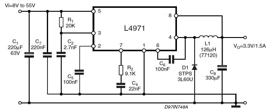 STMicroelectronics L4971降压型单片式电源开关稳压器