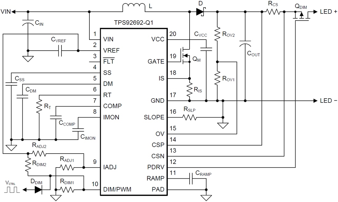 应用电路图 - Texas Instruments TPS92692/TPS92692-Q1 LED控制器