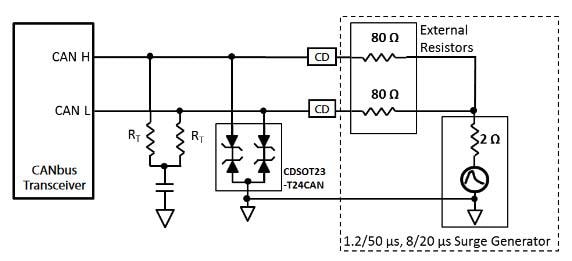 应用电路图 - Bourns CDSOT23-T24CAN-Q符合AEC-Q101标准的CANbus保护器