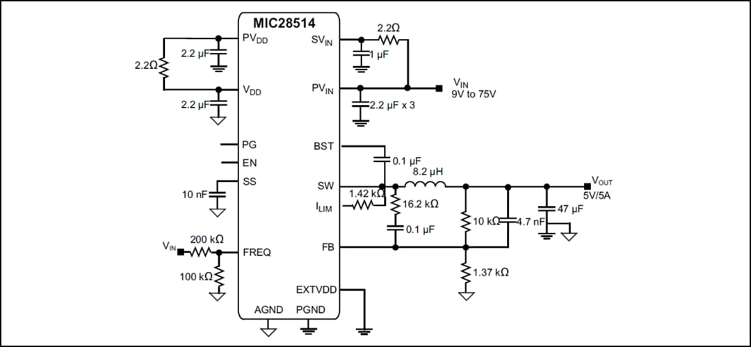 应用电路图 - Microchip Technology MIC28514T-E/PHA稳压器
