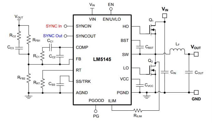 应用电路图 - Texas Instruments LM5145同步降压控制器