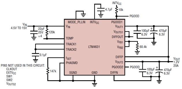 应用电路图 - Analog Devices Inc. LTM4631超薄直流/直流μModule稳压器