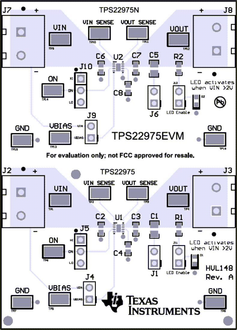 机械图纸 - Texas Instruments TPS22975EVM负载开关评估模块 (EVM)