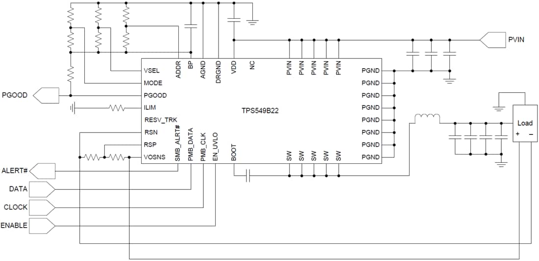 应用电路图 - Texas Instruments TPS549B22同步降压转换器