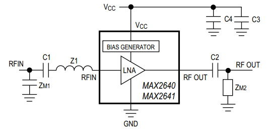 应用电路图 - Analog Devices / Maxim Integrated MAX2640/MAX2641 SiGe超低噪声放大器