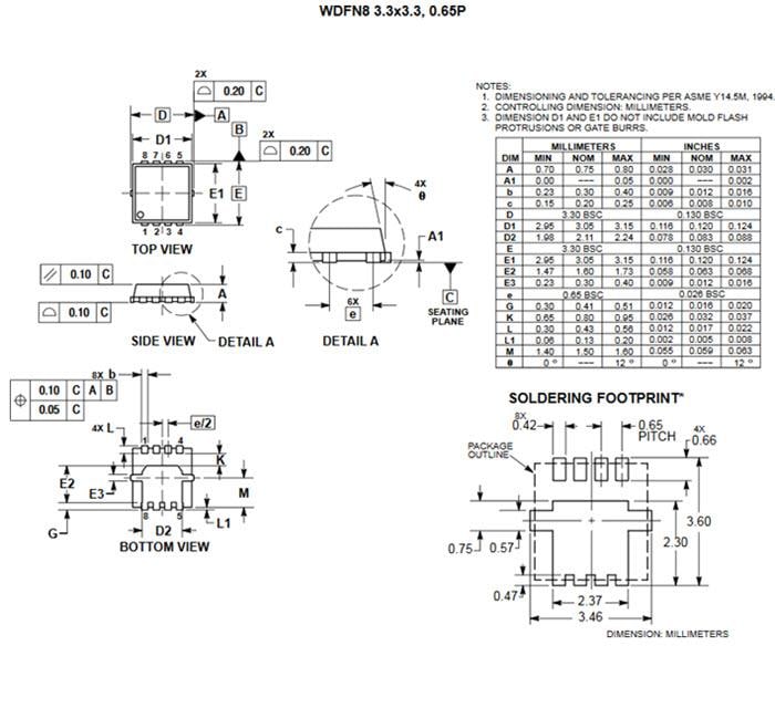 机械图纸 - onsemi NVMx和NVTx功率MOSFET