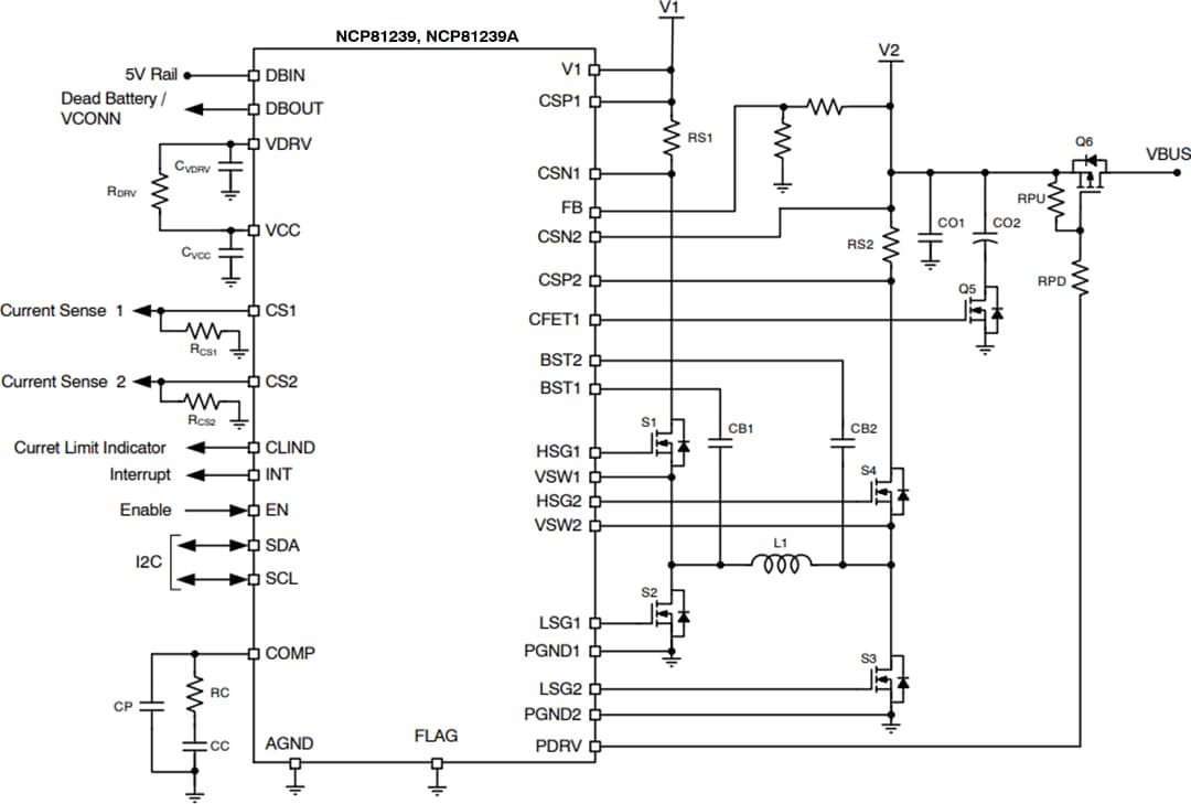 应用电路图 - onsemi NCP 81239/A USB PD控制器