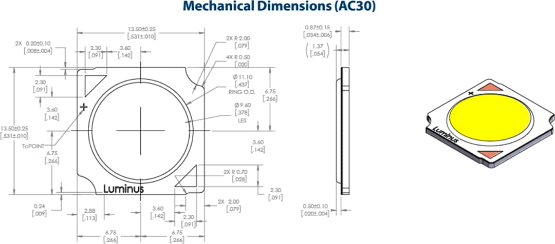 Mechanical Drawing - Luminus Devices CLM-9 COB  & CXM-9 XNova™ COB Array White LEDs