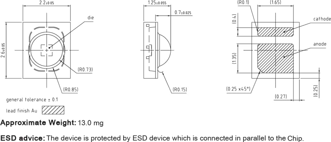 机械图纸 - ams OSRAM OSCONIQ® P 2226 LED