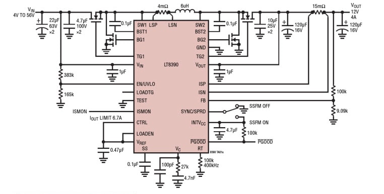 应用电路图 - Analog Devices Inc. LT8390同步降压-升压控制器