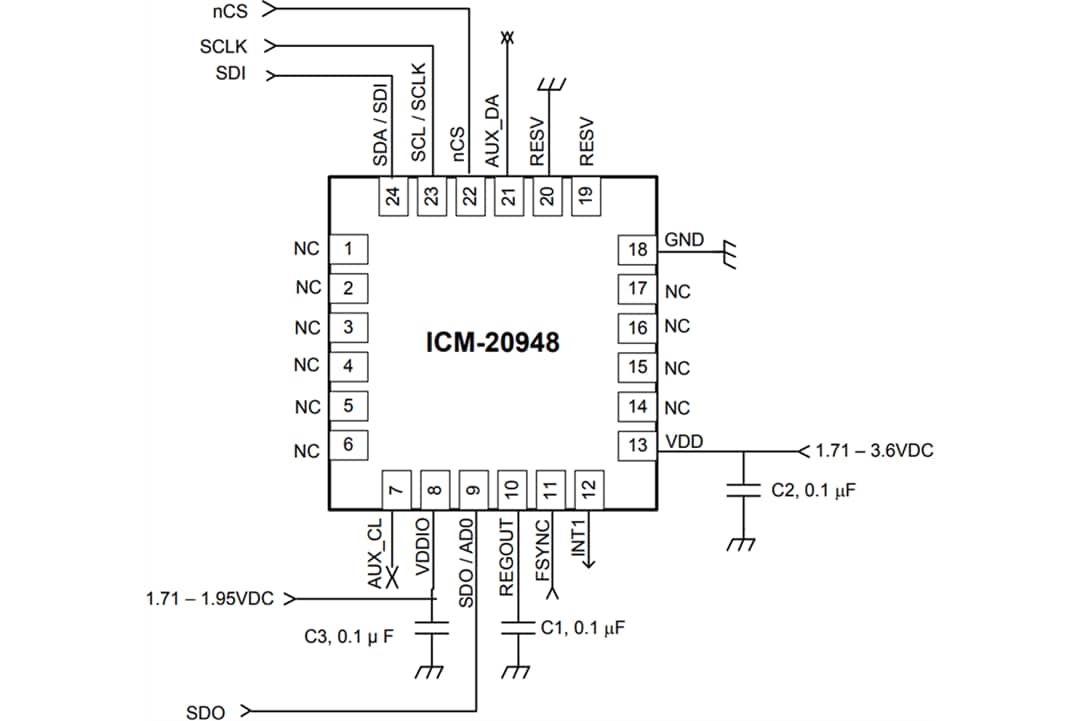 应用电路图 - TDK InvenSense ICM-20948 9轴MEMS MotionTracking™器件
