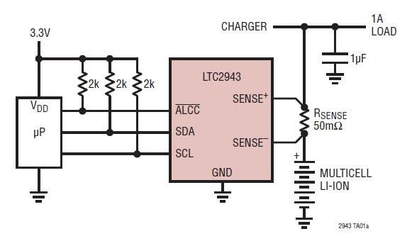 应用电路图 - Analog Devices Inc. LTC2943多节电池电量测量芯片