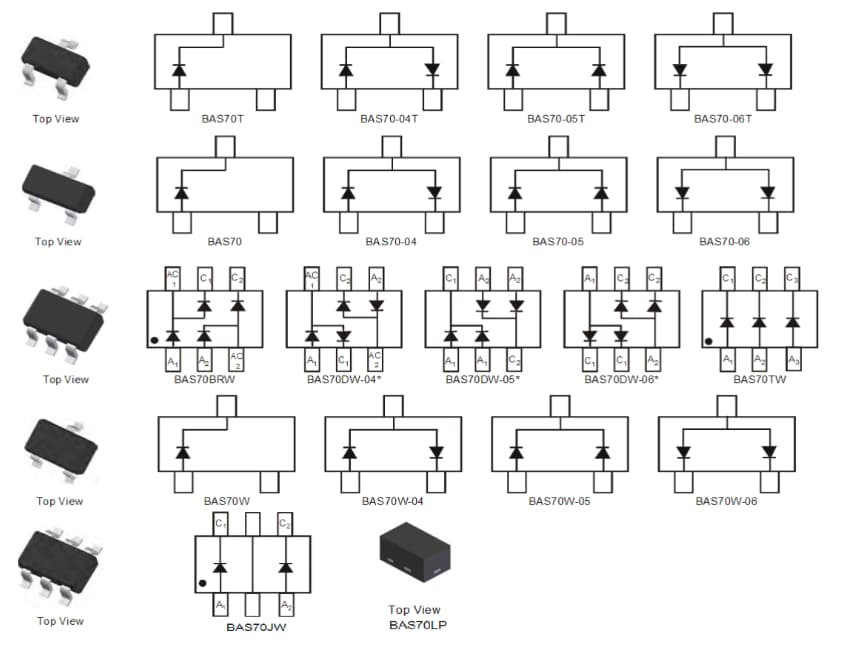 Diodes Incorporated BAS70肖特基势垒二极管和阵列