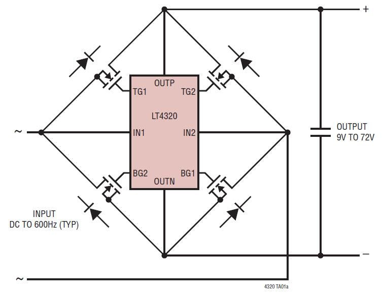 框图 - Analog Devices Inc. LT4320理想二极管桥控制器