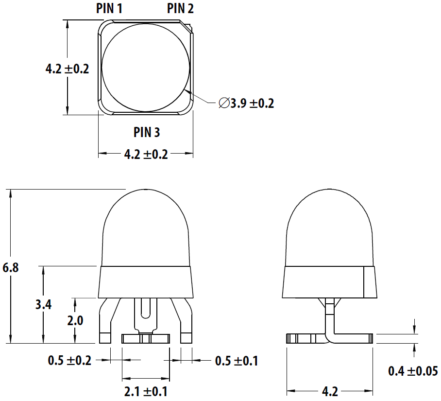 机械图纸 - Broadcom 高亮度SMT圆形LED灯