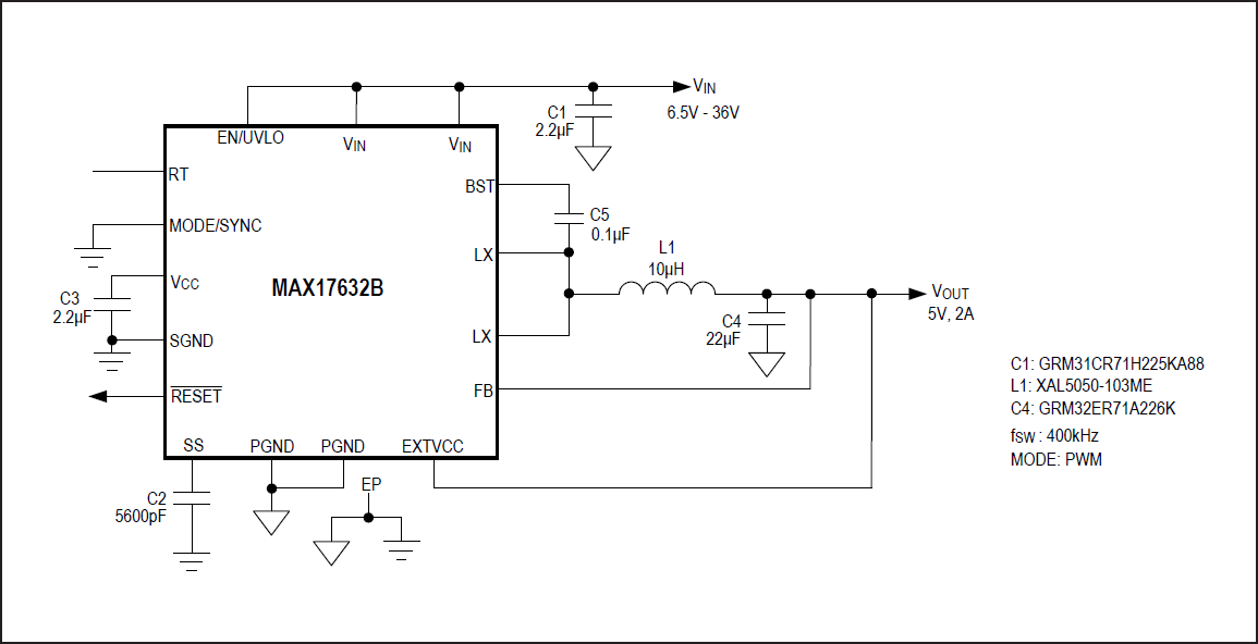 框图 - Analog Devices / Maxim Integrated MAX17632同步降压直流-直流转换器