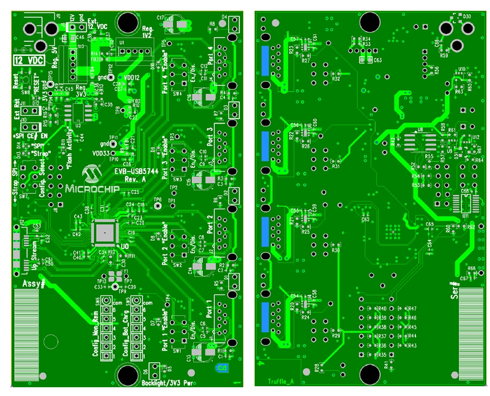 应用电路图 - Microchip Technology EVB-USB5744 USB控制器集线器评估板