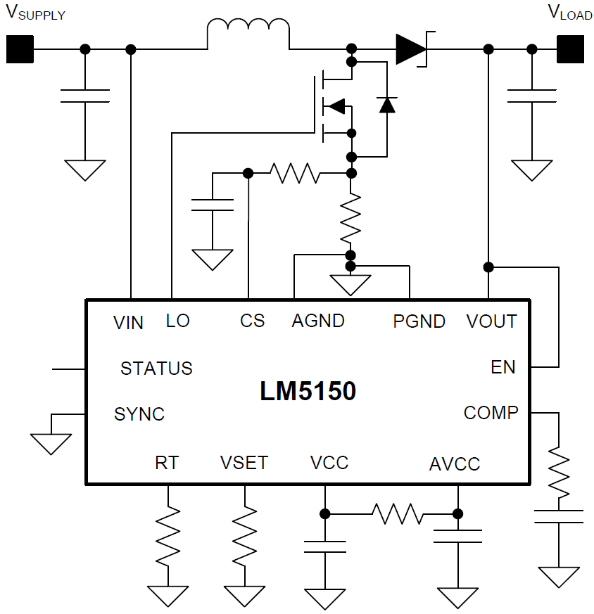 应用电路图 - Texas Instruments 5150-Q1低IQ升压控制器