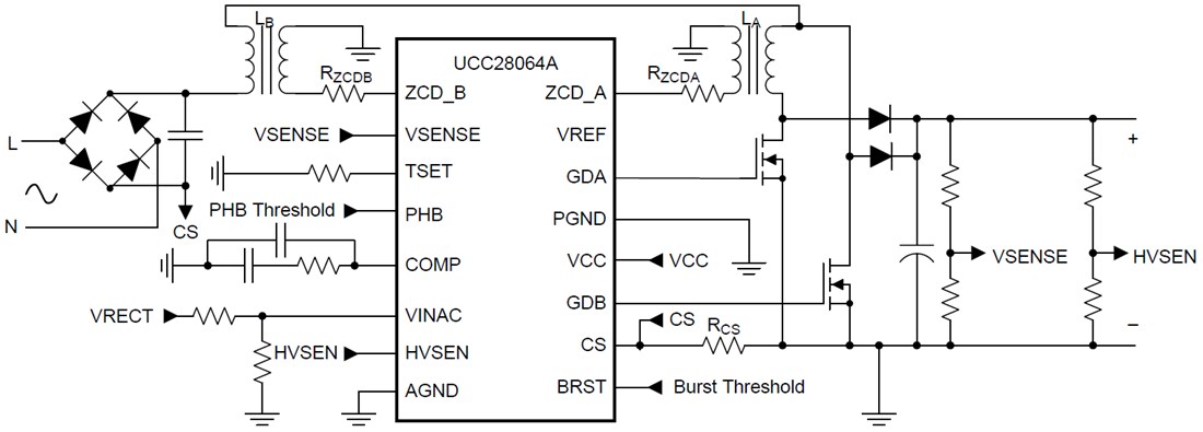 原理图 - Texas Instruments UCC28064A转换模式PFC控制器