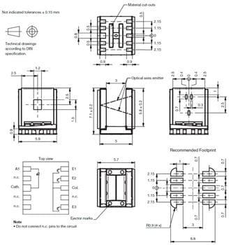 机械图纸 - Vishay Semiconductors TCUT1630X01和TCUT1800X01光学传感器