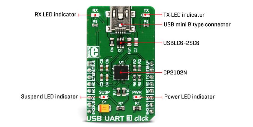 Mikroe MIKROE-3063 USB UART 3 click板