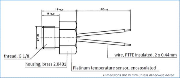 Mechanical Drawing - YAGEO Nexensos Threaded Platinum RTD Temperature Sensors