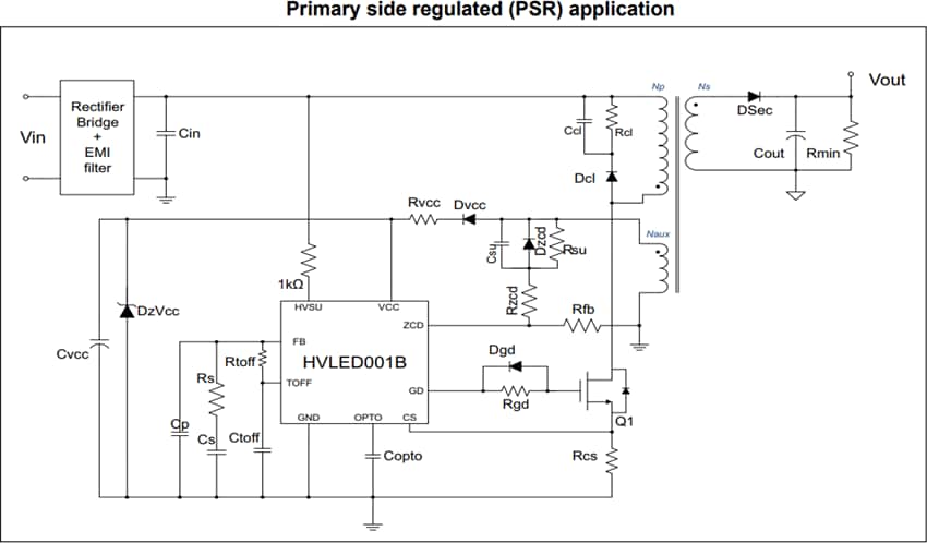 应用电路图 - STMicroelectronics HVLED001B高功率因数反激式控制器