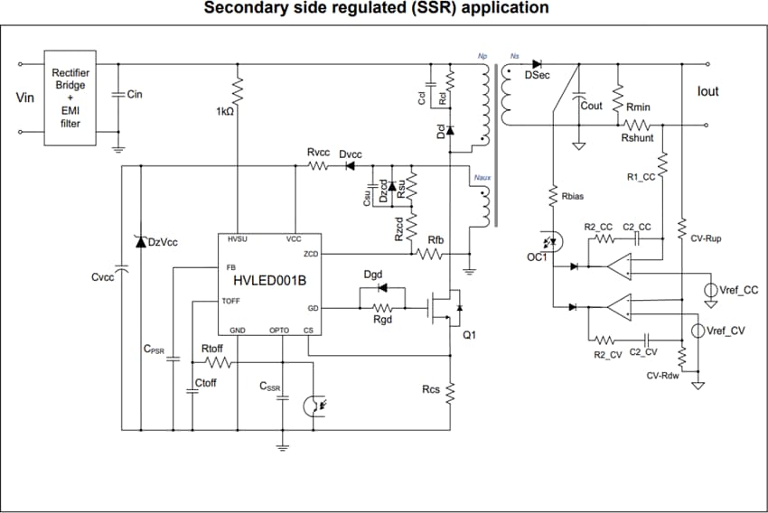 应用电路图 - STMicroelectronics HVLED001B高功率因数反激式控制器