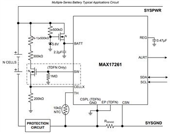 应用电路图 - Analog Devices / Maxim Integrated MAX17261电量计IC