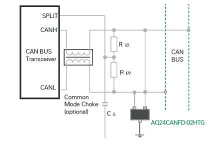 应用电路图 - Littelfuse AQ24CANFD 200W TVS二极管阵列