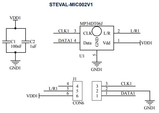 原理图 - STMicroelectronics STEVAL-MIC002V1麦克风附连板