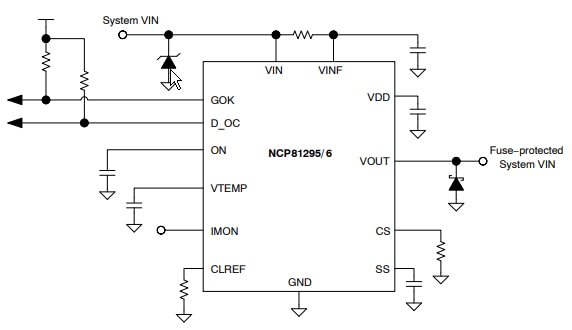 应用电路图 - onsemi NCP81295热插拔电压控制器
