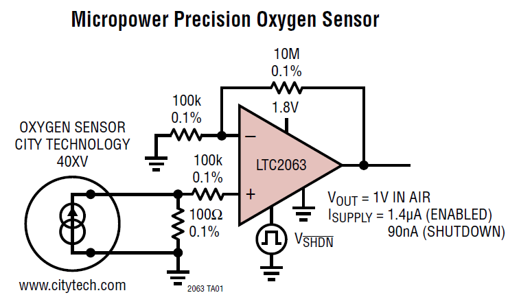 应用电路图 - Analog Devices Inc. LTC2063零漂移运算放大器