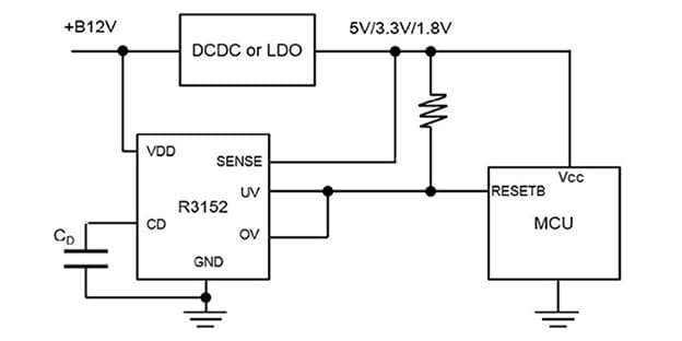 应用电路图 - Nisshinbo R3152N系列高达42V输入的窗口型电压检测器