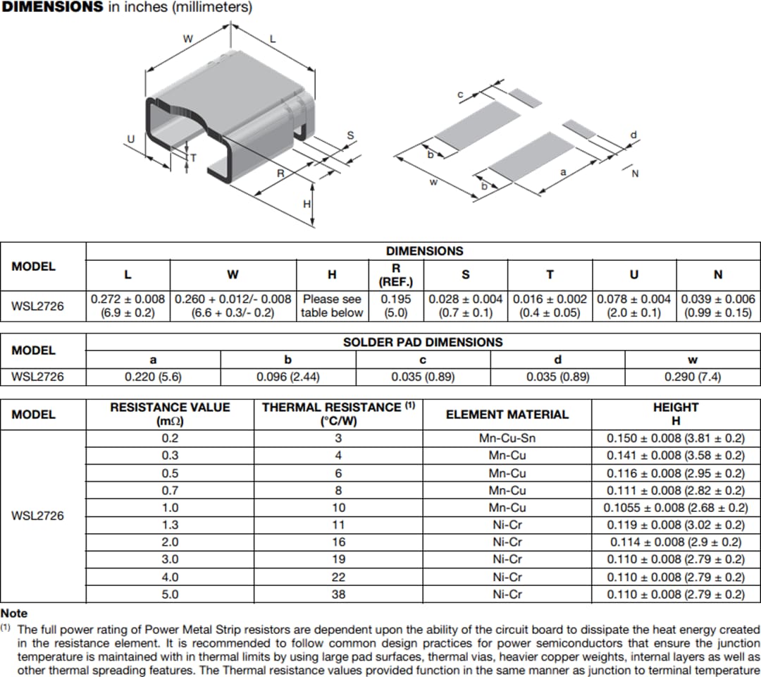 机械图纸 - Vishay / Dale WSL2726 Power Metal Strip®电阻器