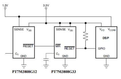 应用电路图 - Diodes Incorporated PT7M3808微处理器监控电路