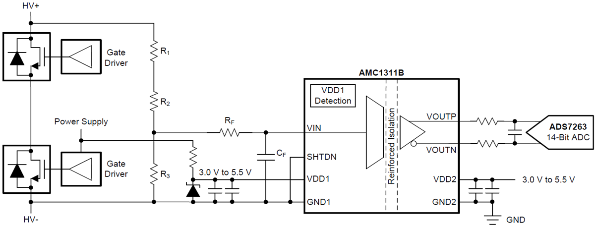 原理图 - Texas Instruments AMC1311/AMC1311-Q1增强型隔离放大器