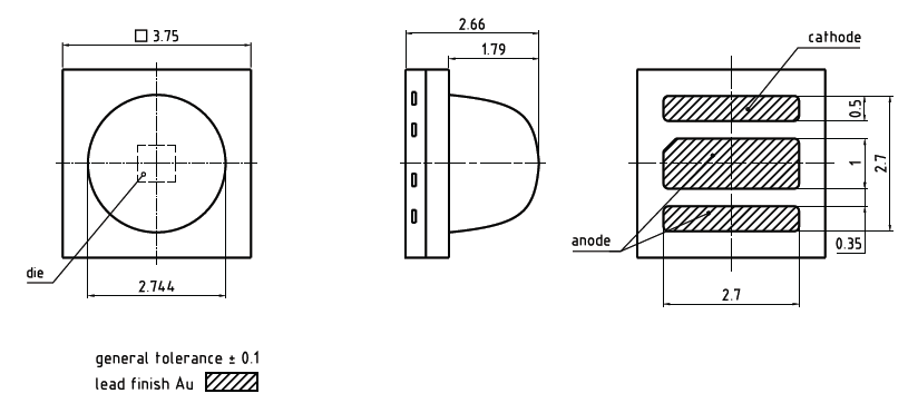 机械图纸 - ams OSRAM SFH 4718A OSLON®黑色红外LED