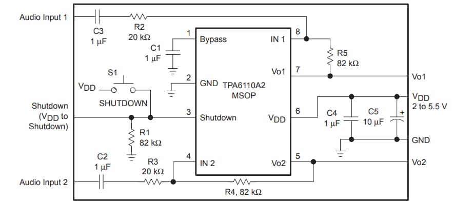 原理图 - Texas Instruments TPA6110A2Q1EVM评估模块
