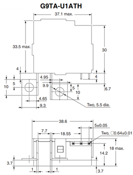 机械图纸 - Omron Electronics G9TA交流功率锁存继电器