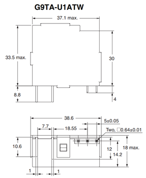 机械图纸 - Omron Electronics G9TA交流功率锁存继电器