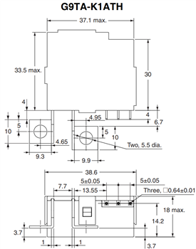 机械图纸 - Omron Electronics G9TA交流功率锁存继电器
