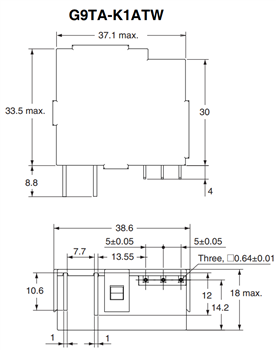 机械图纸 - Omron Electronics G9TA交流功率锁存继电器