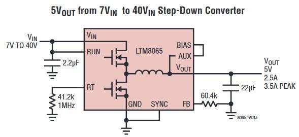 应用电路图 - Analog Devices Inc. LTM8065 Silent Switcher µModule稳压器