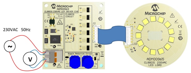 应用电路图 - Microchip Technology ADM00963离线LED驱动器评估板