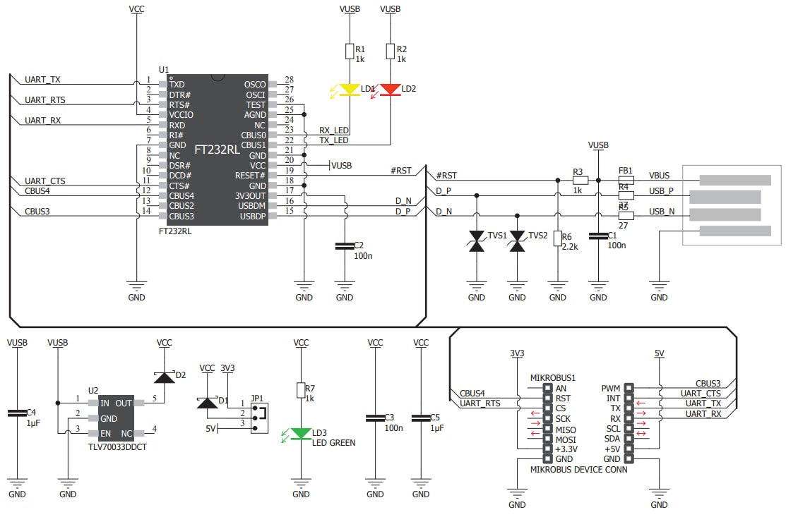 原理图 - Mikroe USB UART 4 Click Board™