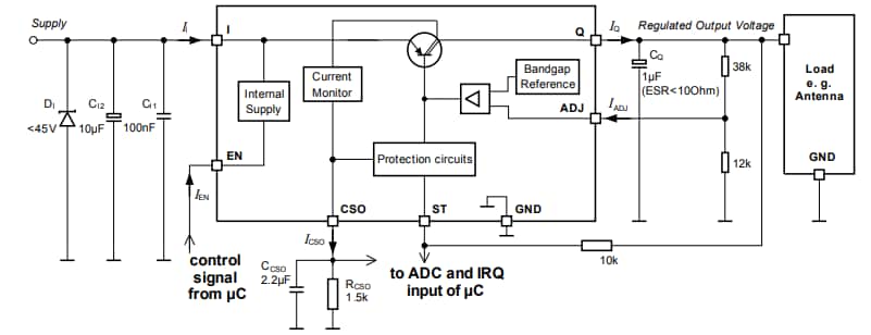 应用电路图 - Infineon Technologies TLF42772ELXUMA2线性稳压器